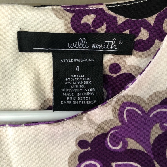 Willi Smith Cream & Purple Flowers Cotton Dress size 4 - Picture 4 of 5